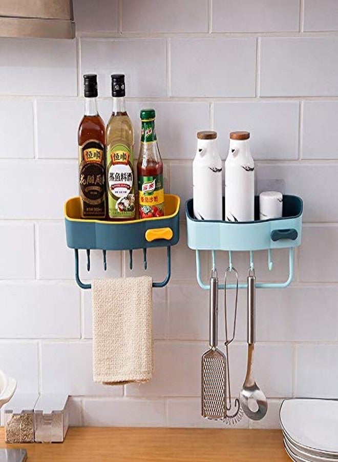 HOME CUBE 2 Pc Plastic Multipurpose Kitchen Bathroom Shelf Wall Holder Storage Rack Bathroom Rack Refrigerator Broadside Storage Box Strong Magic Sticker with 4 Hook - Random Color - Image 1